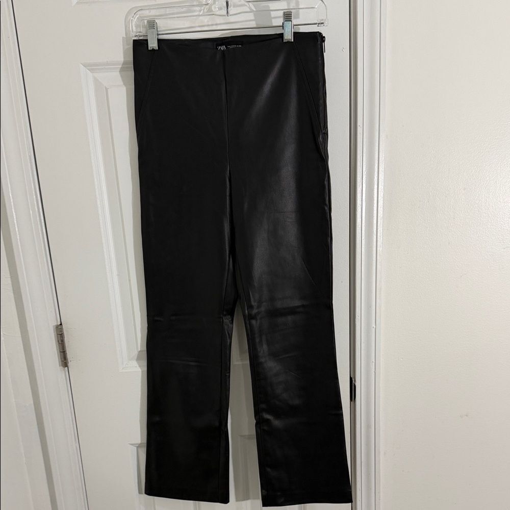 Zara Black Faux Leather Straight Leg Pants